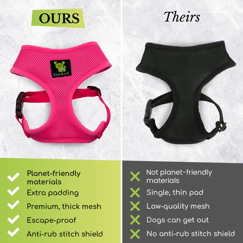 EcoBark Dog Harness - Eco-Friendly Max Comfort Harnesses - Luxurious Soft Mesh Halter - Over The Head Harness Vest- No Pull and No Choke for Small, Toy Breed, and Teacup Dogs (XS, Baby Pink) 1. XS- 4 to 5 lbs - Neck Up to 7.5 in - BeesActive Australia