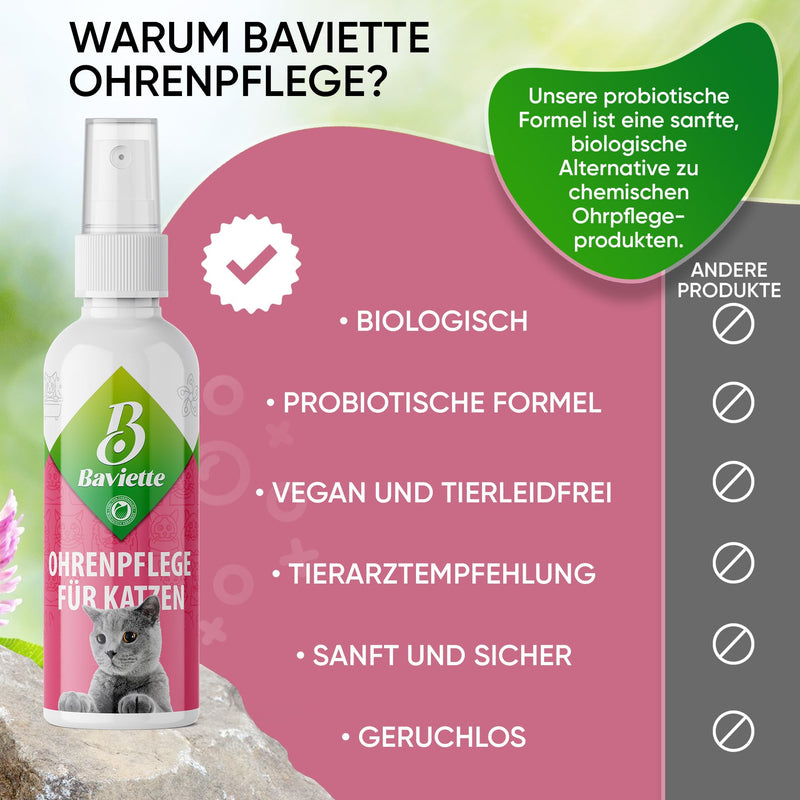 Baviette Cat Care Set: (300x) Probiotic Ear Care Spray for Cats - Natural Ear Cleaner & Earwax Remover, Effective for Inflammation (Ear Care) Ear Care 100ml - BeesActive Australia