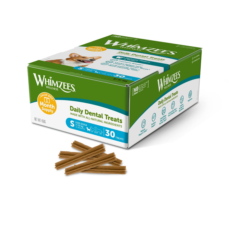 WHIMZEES Stix S, Month Box, 30 Pieces – Dog Dental Stix, Size S, Dog Dental Sticks for Small Breeds, Natural and Grain Free, Rawhide-Free, Vegetarian, No Added Sugar Small Breed (7-12kg) Month Box - 30 pieces