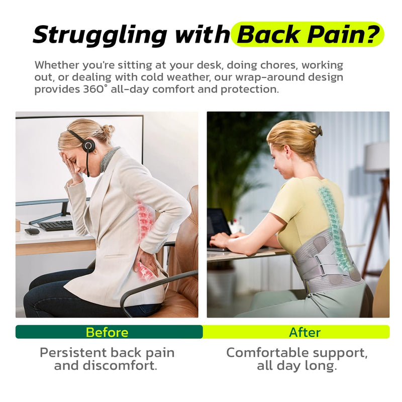 Back Brace for Men Lower Back Pain Women Relief with 360-Degree Biochemical Hug Support without Suspenders Back Support Belt Soft Breathable Fabric Lumbar Support for Herniated Disc Sciatica M Medium Obsidian