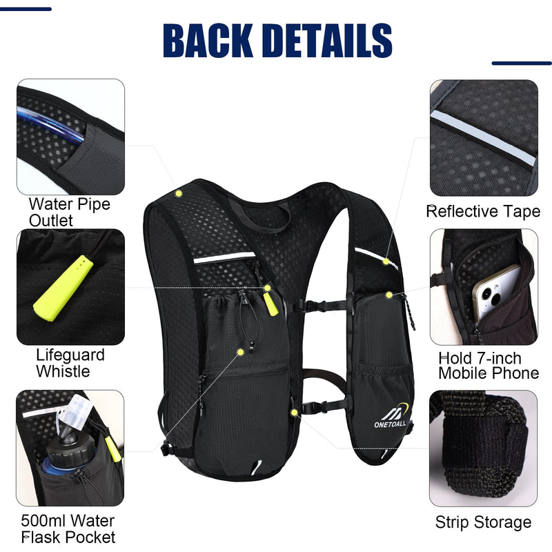 Running Vest for Women & Men, 6L Hydration Backpack with 2L Water Bladder, Lightweight Water Backpack for Trail Running, Marathon, Hiking, Cycling, Jogging, Adjustable Fit Black Vest with 2L Bladder - BeesActive Australia