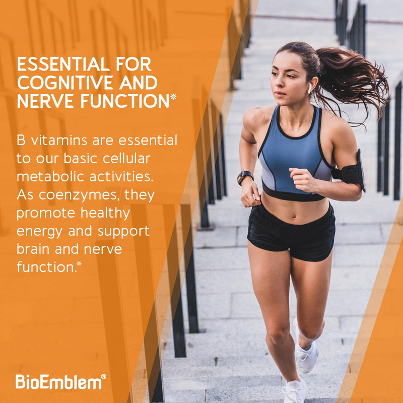 BioEmblem Vitamin B-Complex, 8 Active Forms Including Methyl, 90 Capsules | Methyl Folate, Methyl B12, B6, Biotin, Choline & Inositol - Supports Energy Metabolism, Brain, Heart & Nerves System Health 90 Capsule