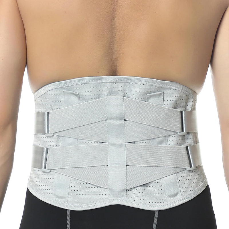 NeoTech Care Back Belt Support for Men or Women - Breathable & Adjustable Lower Back Brace - Double Pull Compression Straps (Gray, Size L) Grey - BeesActive Australia