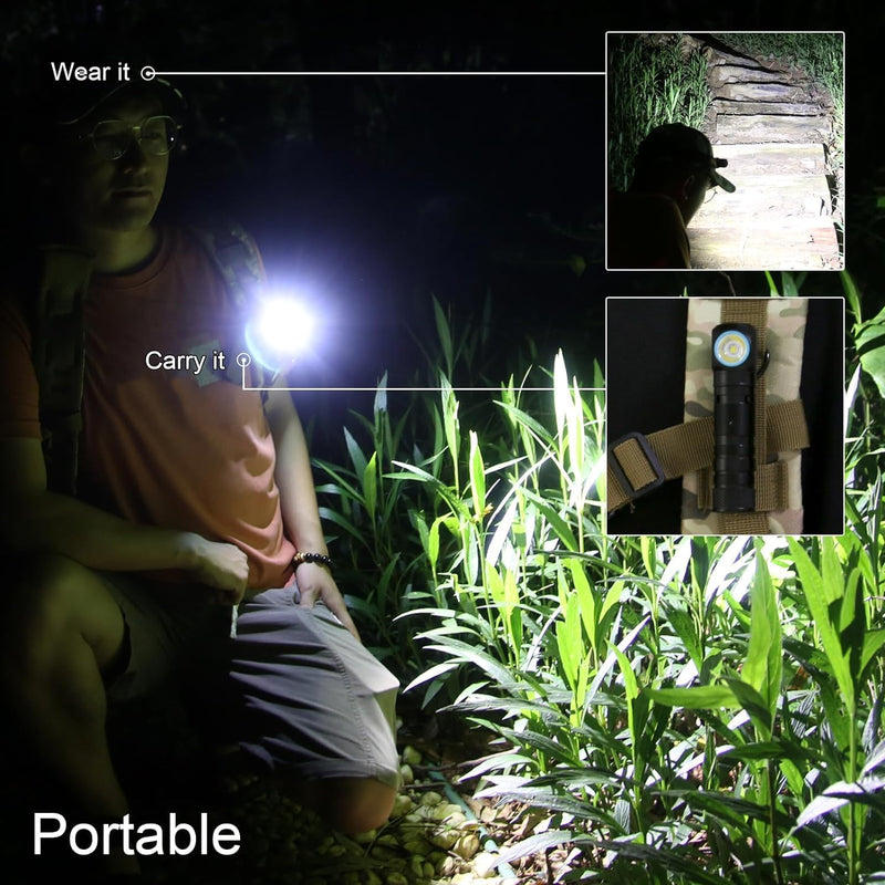 SecurityIng Rechargeable LED Headlamp, 1130 Lumen Super Bright with 9 Modes, Waterproof, Portable, Durable, Magnetic Charging, Right Angle Flashlight for Outdoor Activities