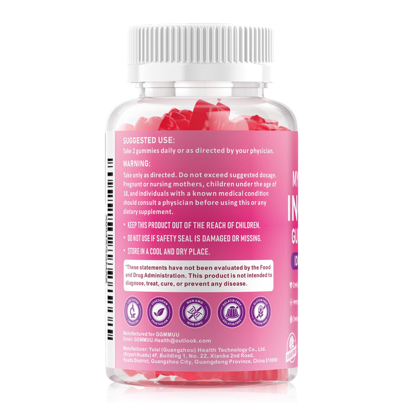 Myo-Inositol & D-Chiro Inositol Gummies for Women, 120 Count | 1000mg+25mg 40:1 Ratio, with Vitamin D3, Magnesium Glycinate, Folate & Zinc, Vegan, Sugar Free, Non-GMO, Raspberry Flavor 60 Count (Pack of 2)