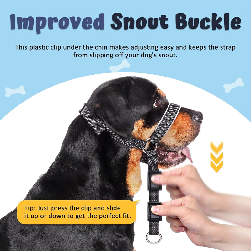 BARKLESS Dog Head Collar, Soft No Pull Dog Head Halter, Reflective Dog Muzzle Leash with Safety Link, Adjustable Headcollar, Padded Nose Leash for Large Medium Dogs Training Walking (Black, M) Black M (Snout 8.25"-10") - BeesActive Australia