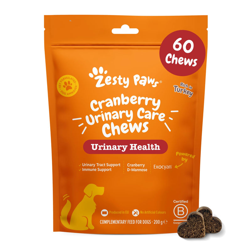 Zesty Paws Urinary Care Chews for Dogs | Supports Urinary Tract & Immune Function, Maintain pH Balance, Helps Incontinence | Contains Cranberry Powder, D-Mannose, Vitamins C| Turkey Flavour | 60 Chews