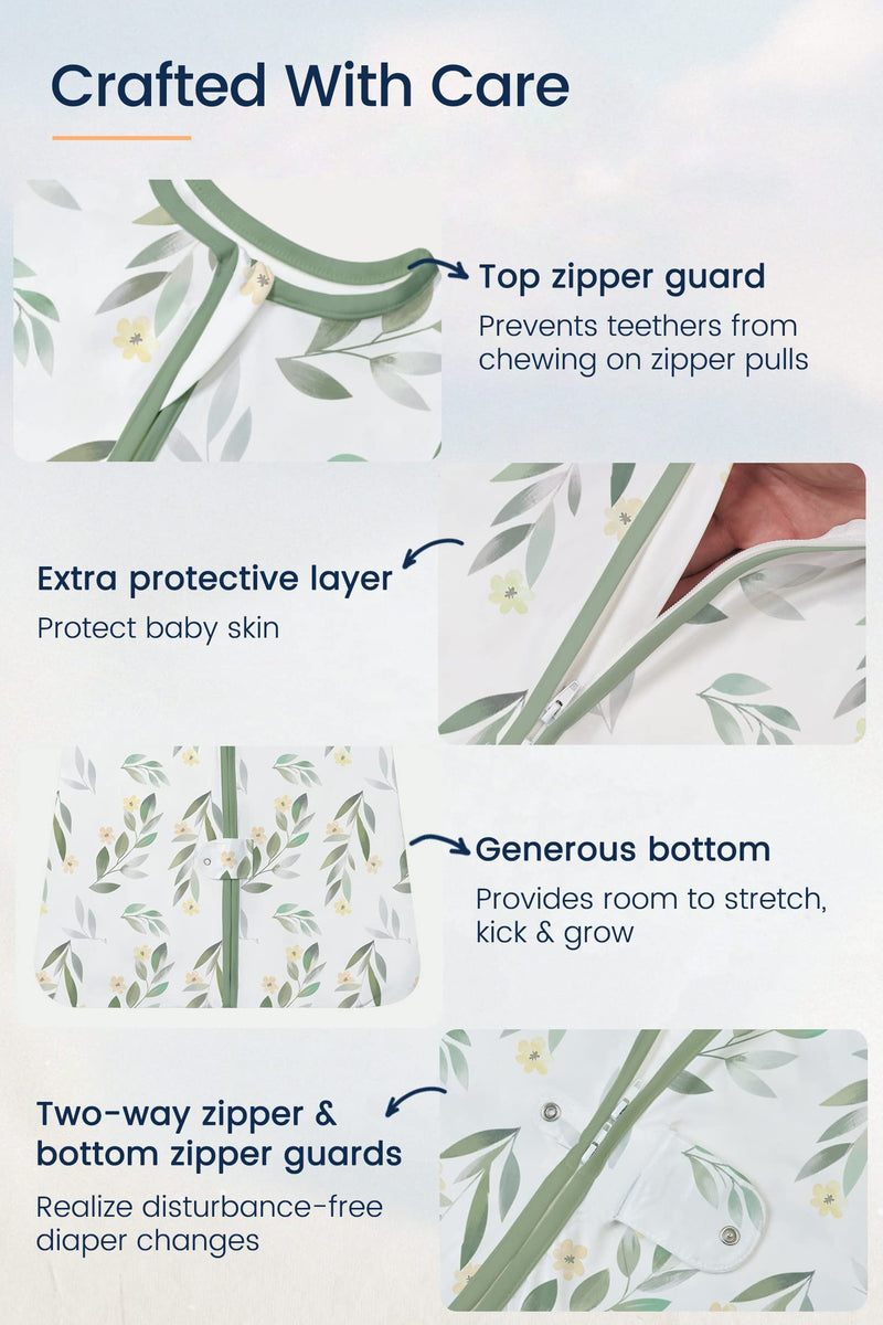 TotAha Light Baby Sleep Sack, Stretchy Sleepsack, Silky Comfort, Buttery Soft, Swaddle Transition Sleeping Bag, 2-Way Safe Zippers, Baby Wearable Blanket for 0-3-6-12-18-24 Months 0.5 TOG Greenleaf 6-15 Months - BeesActive Australia