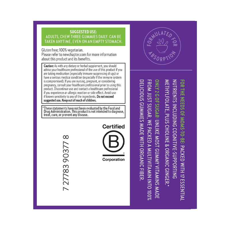 New Chapter Prenatal Multivitamin Gummies, Berry Citrus, 90 Count | 67% Less Sugar Prenatal Gummies with Methylfolate, Vitamin D3, Choline, and Ginger for Healthy Mom and Baby, Non-GMO
