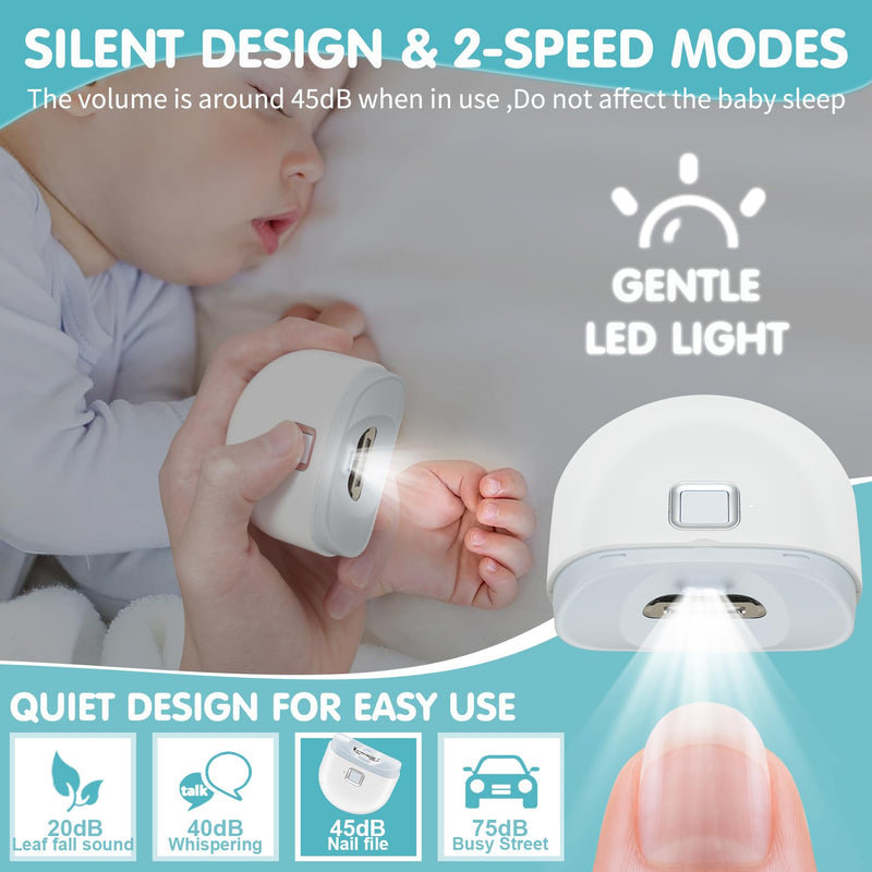 Electric Nail Clipper & Nail File - Baby Electric Nail File with Automatic Trimmer with LED Light - USB Rechargeable Electric Nail Clipper with Built-in Storage for Baby, Kids, Adults, Seniors-(White) - BeesActive Australia