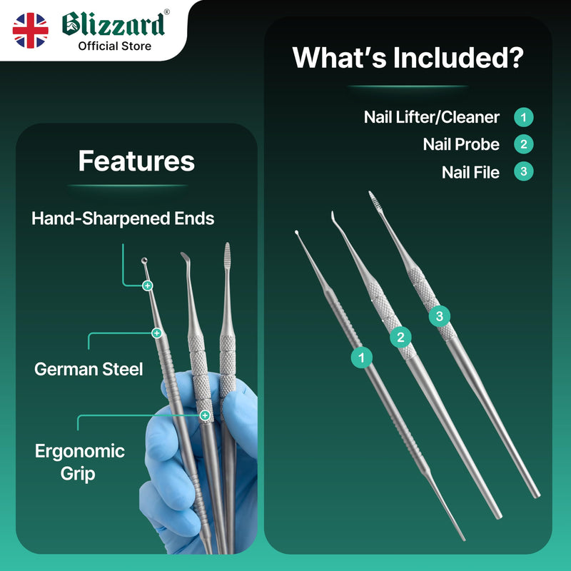 Blizzard Blacks Files and Probe Podiatry Tools German Forged - Blacks File Spoon and Swan Neck Probe Chiropodist Kit (3) Blacks File/ File-Spoon/ Swan Neck Probe - BeesActive Australia