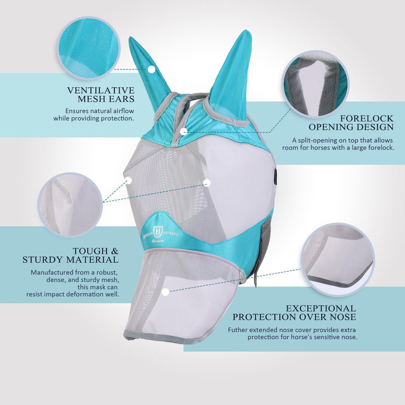 Harrison Howard Full Face Horse Fly Mask UV Protection and Breathable Mask for Equine Use Comfortable Fly Mask for Horses Mint L - BeesActive Australia