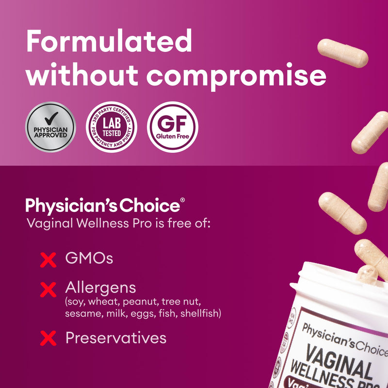 Physician's CHOICE Vaginal Probiotics for Women - Unique with Licorice Root - PH Balance, Odor Control, Yeast, Vaginal Microbiome & Feminine Health - 6B CFU - Organic Prebiotic, Cranberry - 60 CT 60 Count (Pack of 1) - BeesActive Australia