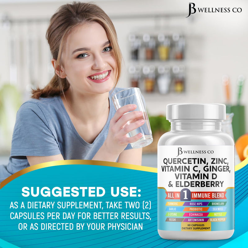 Quercetin Zinc Vitamin C Vitamin D Bromelain Elderberry - Nettle Supplement with Artemisinin, Sea Moss, Echinacea - 120 Count 60 Count (Pack of 2)