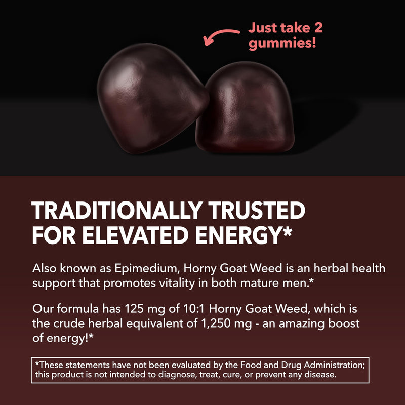 Horny Goat Weed Gummies with Vitamin B12, Raspberry Flavor, 30 Servings | Vegan, Non-GMO Horny Goat Weed Gummies to Support Drive, Vitality and Performance for Men, 60 Count, 1-Month Supply 60 Count (Pack of 1)