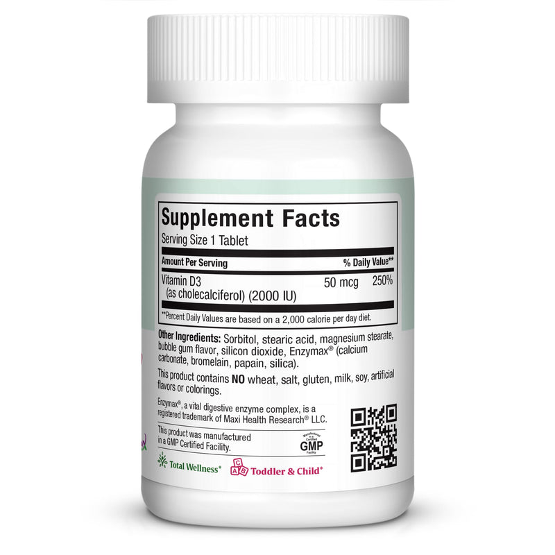 Maxi Health Chewable Vitamin D3 2000 IU Supplement - Delicious Natural Bubble Gum Flavor - Supports Calcium Absorption, Immune and Bone Health | Kosher | Vitamin D Immune Support Supplement | Calcium Absorption, Bone, Teeth & Muscle Support | Doctor Fo...
