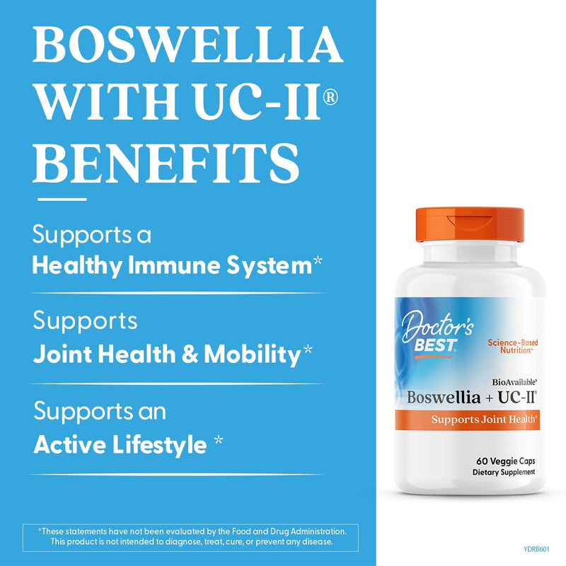Doctor's Best BioAvailable Boswellia + UC-II, Supports Joint Health, Non-GMO, Gluten Free, Soy Free 60 Veggie Caps - BeesActive Australia