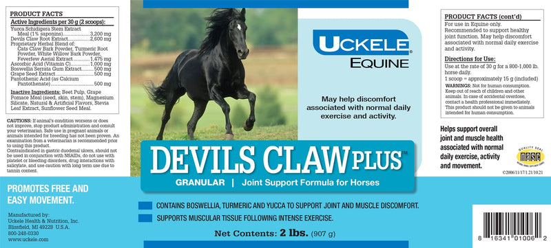 Uckele Devils Claw Plus Horse Supplement - Equine Vitamin & Mineral Supplement - 2 pound (lb) 2lb - BeesActive Australia