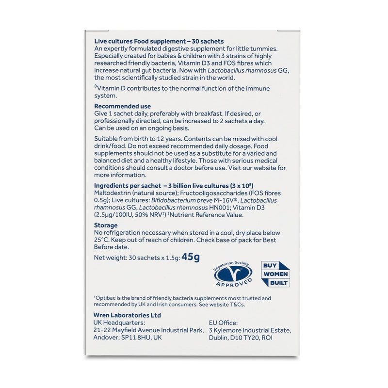 Optibac Probiotics Babies & Children - Kids Probiotic + Vitamin D for Immune Support - Most Trusted by Parents - 30 Sachets