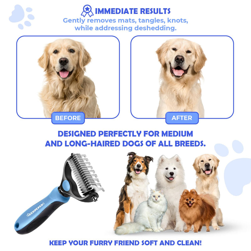 Undercoat Rake for Dogs & Cats, Dematting Comb with Extra Wide Double-Sided Stainless Steel Teeth for Detangling, Deshedding, Brushing, Thinning & Removing Shed Fur, Knots, Mats, and Tangles in Pets - BeesActive Australia