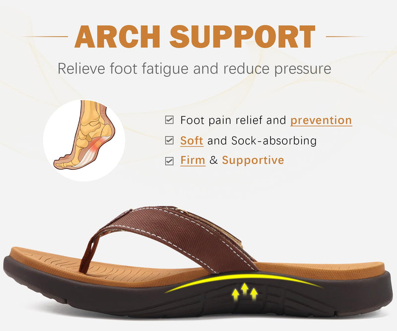 COFACE Flip Flops for Women with Arch Support Beach Thong Sandals for Woman Adjustable Fashion Orthopedic Sandal Outdoor 7.5 Brown