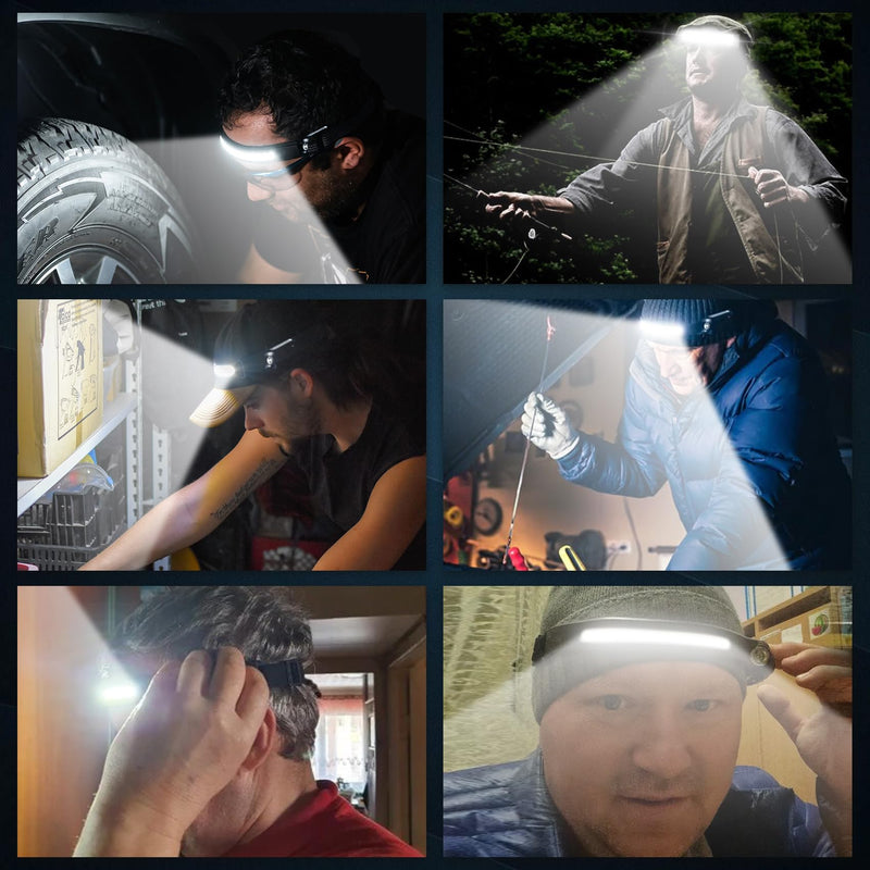 Headlamp Rechargeable 8 Pack, LED Headlight Flashlight Super Bright with 230° Wide Beam, Motion Sensor, 5 Modes Waterproof Head Lamp for Outdoor Hiking Running Camping Black - BeesActive Australia