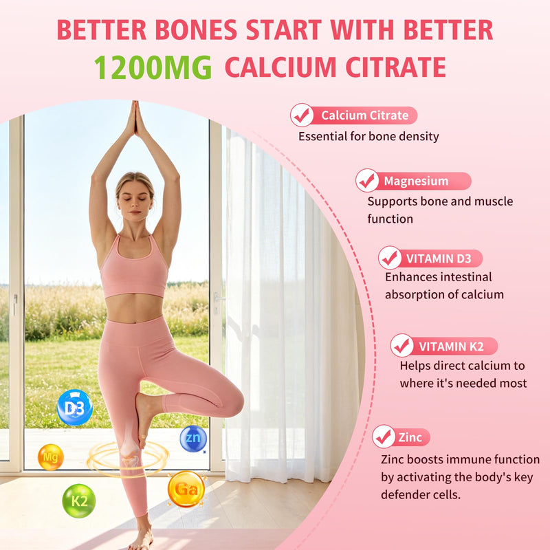 Calcium Citrate Gummies 1200 mg with Vitamin D3 & K2 for Women & Men, Calcium Gummies Sugar Free, Vegan, High Absorption, Easy to Digest for Bone, Muscle & Immune Support, Mixed Berry Flavor 60 Count (Pack of 1)