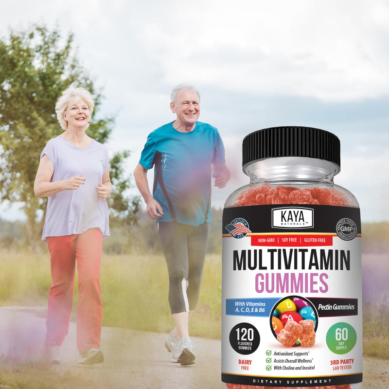 Kaya Naturals Adult Multi Vitamin Gummy, 120 Count, Biotin, Vitamin A, B-12, C & E, Including Zinc, Folic Acid, Strawberry Flavor (120 Gummies) 120 Count (Pack of 1)