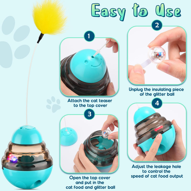 Tumbler Cat Toys for Indoor Bored Cats,Fun Wand Toy and Feather Toys Slow Feeder with Flash Ball,Cat Toys for Indoor Cats to Loss Weight and Exercise Feeding Pet Supplies Birthday Gift (Blue) Blue - BeesActive Australia