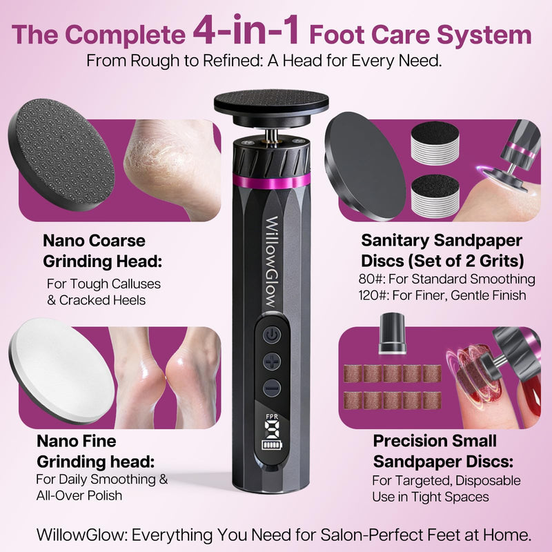 Professional Electric Foot Callus Remover, 9-Speed Cordless Foot File with Reusable Nano Glass Heads & Sandpaper for Dead Skin Removal and Smooth Feet - BeesActive Australia