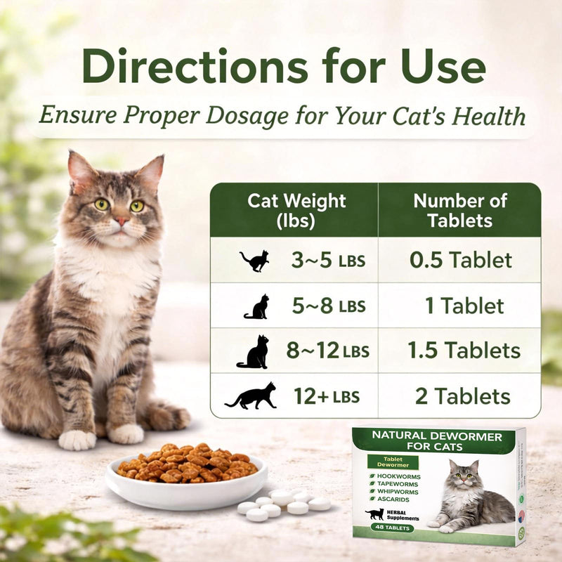 Dewormer for Cats – Cat Dewormer Broad-Spectrum for Tapeworms, Hookworms, Whipworms, Supports Digestive Health, 48 pcs