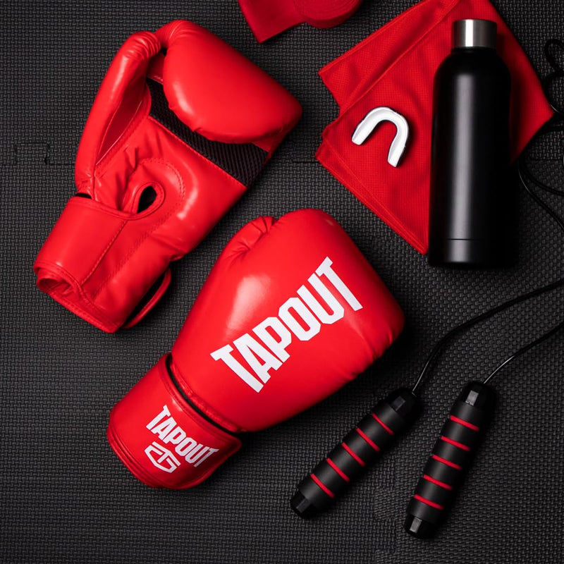 TAPOUT Boxing Gloves with Breathable Mesh Palm for Men and Women in Training, Muay Thai, Kickboxing, Sparring, and MMA Red 12 oz