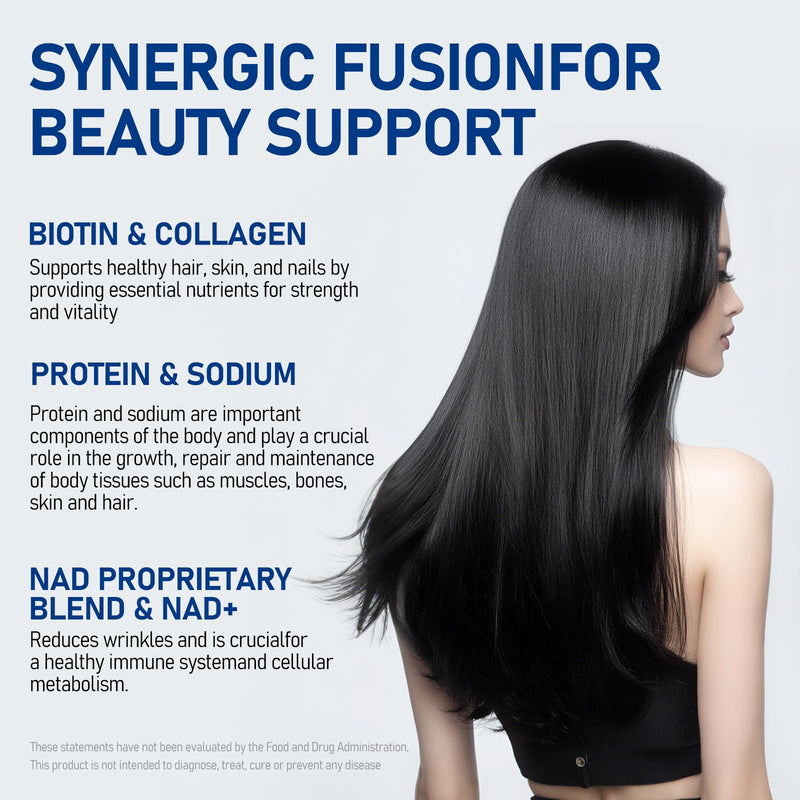 Biotin Supplement for Supports Healthy Hair, Skin & Nails, Hair Growth Vitamins for Women & Men with 1000mcg Biotin, 1000mg NAD+, Collagen, Sodium, Non-GMO & No Gluten 20 Servings 4.23 Ounce (Pack of 1)