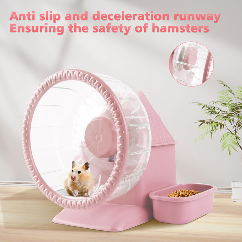 4 in 1 Silent Large Hamster Wheel Multifunctional Hamster Running Wheel Quite Running Spinner Wheel Accessories with Food Bowl Water Bottle for Hamsters Dwarf Gerbil (Pink) Pink - BeesActive Australia