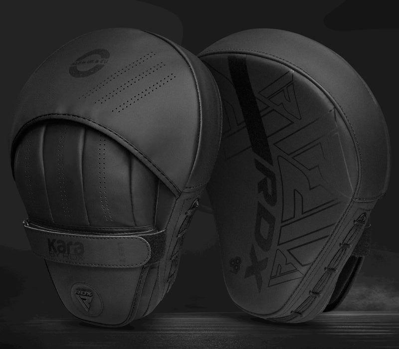 RDX Boxing Pads Curved Focus Mitts, Maya Hide Leather Kara Hook and jab Training Pads, Adjustable Strap Ventilated, MMA Muay Thai Kickboxing Coaching Martial Arts Punching Hand Target Strike Shield Black