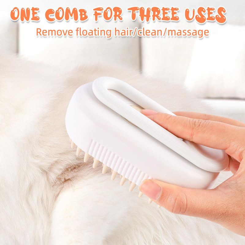 Taekooki Steam Cat Brush, Pet Hair Removal Comb with Water Tank, 3-in-1 Steam Cat Brush, Cat Brush with Steam, for Massage, Grooming and Hair Removal (White) White - BeesActive Australia