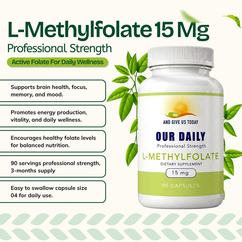 Our Daily Vites, L-Methylfolate 15mg – Active 5-MTHF Methylated Folate Supplement for Women & Men – Methyl Folate for Brain Health, Focus & Mood Support – Gluten Free, Non-GMO–90 Capsules, 90 Servings 90 Count (Pack of 1)