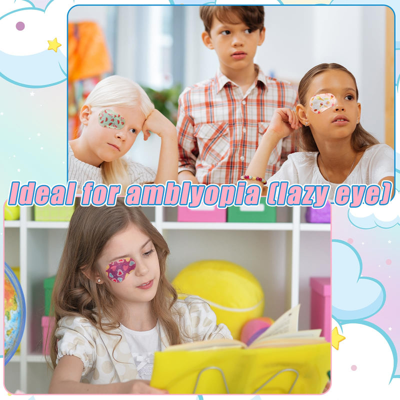 Panitay 36 Pieces Kids Girls Eye Patches Toddler Adhesive Patch Bulk Cotton Fabric Pad Breathable with Lazy Eye for Pediatric Amblyopia,12 Styles Regular Size