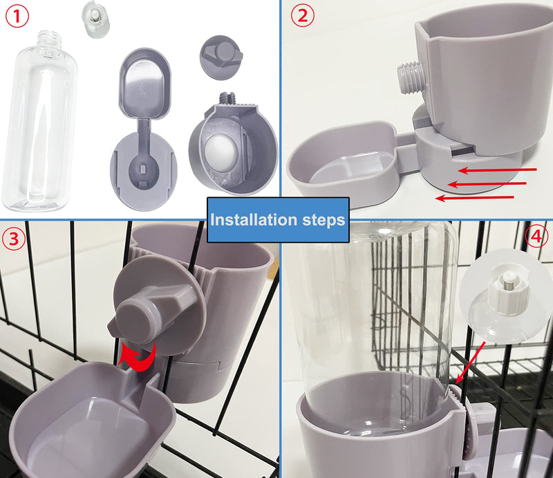 Rabbit Water Bottle 17 OZ Bunny Hanging Water Fountain Automatic Guinea Pig Water Dispenser No Leak Drinking Feeder for Bunny Chinchilla Hamsters Cat Dog Small Animals(Grey) 1pcs - Gray - BeesActive Australia