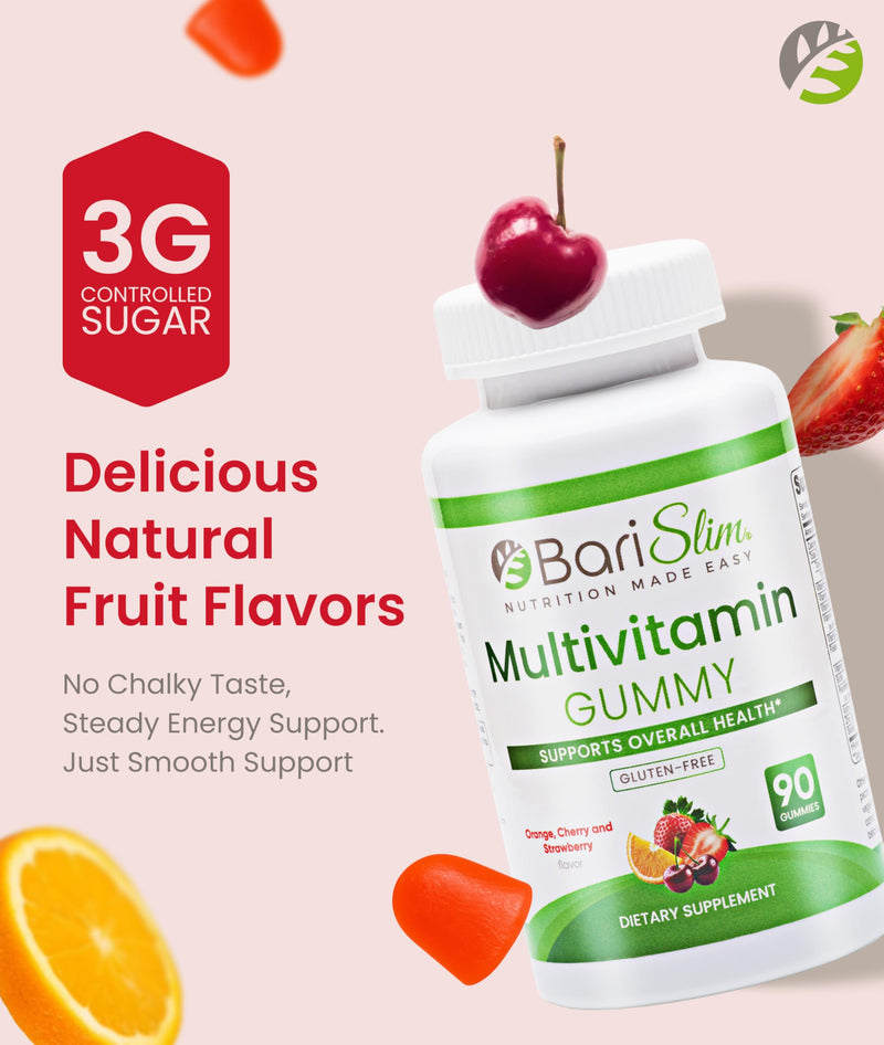 BariSlim Bariatric Chewable Multivitamin Gummies - Specially Formulated Gummy Vitamin for Patients After Weight Loss Surgery - Easy to Digest & Great Tasting Fruit Flavors | 90 Fruit Chews