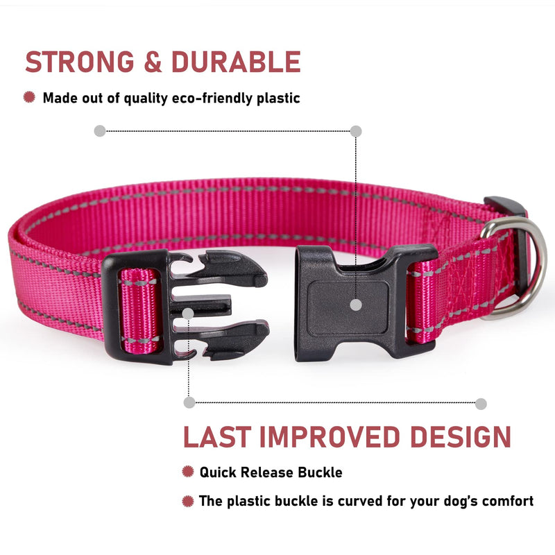 Reflective Dog Collar with Buckle Adjustable Safety Nylon Collars for Small Medium Large Dogs, Pink S Hotpink Small :Width 5/8",Neck 10-14" - BeesActive Australia