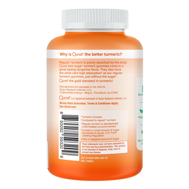 Qunol Zero Sugar Turmeric Gummies, Gummy with 500mg Turmeric Curcumin, Joint Support Supplement, Ultra High Absorption Tumeric Curcumin, Vegetarian, Gluten Free, 120 Count 120 Count (Pack of 1) - BeesActive Australia