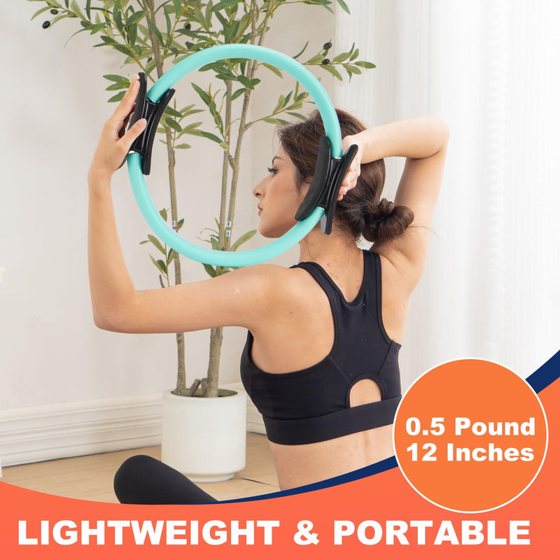 Tsikavo Pilates Ring, Pilates Ring Circle and Ball Set, 12 Inch Magic Circle Pilates Ring,9 Inch Small Exercise Ball,Resistance Bands Set, Home Pilates Equipment for Women Teal