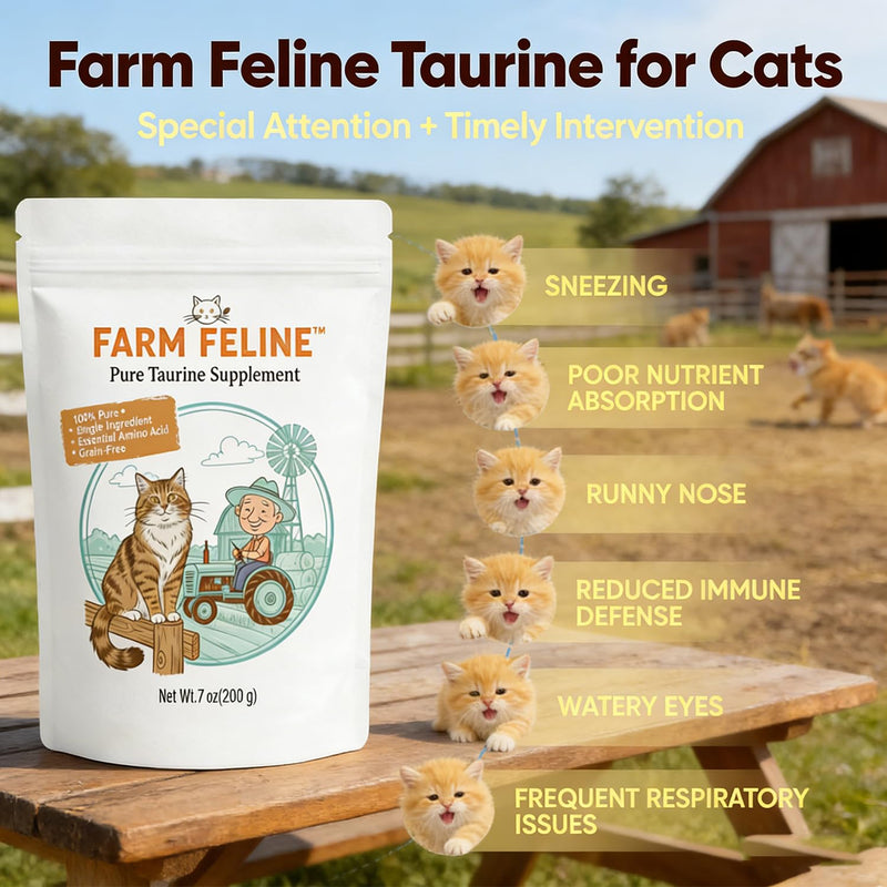 Taurine Supplement for Cats, Pure Taurine Powder for Heart Health, Vision & Vitality, Odorless Cat Food Topper, 6 Oz/170g