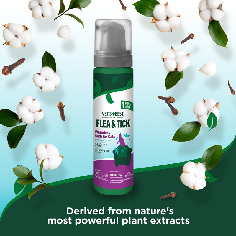 Vet’s Best Flea & Tick Waterless Bath for Cats – Cat Waterless Bath – Cotton Spice Scent – Natural Flea and Tick Prevention – Kills Fleas & Ticks on Contact – 8oz 5 oz - BeesActive Australia