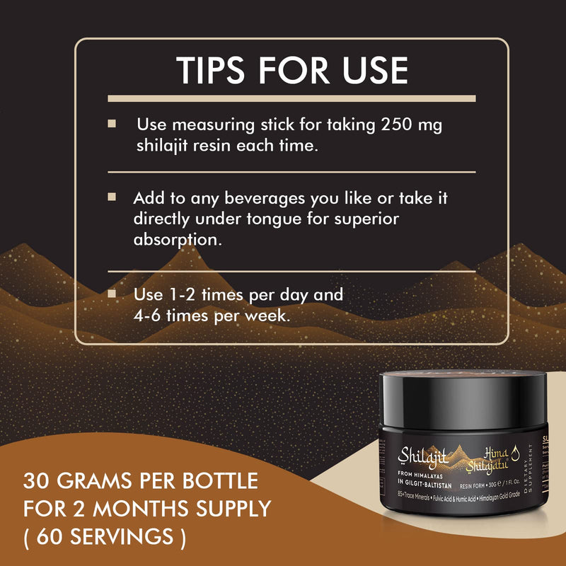 Shilajit Purest Himalayan Shilajit Resin - Gold Grade 100% Pure Shilajit with Fulvic Acid & 85+ Trace Minerals Complex for Energy & Immune Support, 30 Grams (2 Months Supply) 1 Fl Oz (Pack of 1) - BeesActive Australia