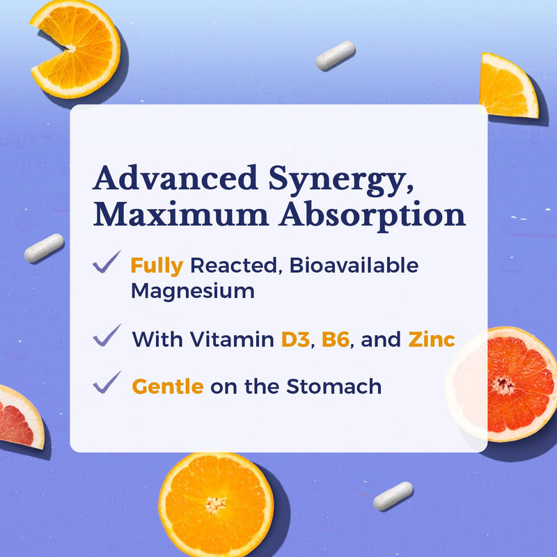 Vitalitown Magnesium Zinc, with Vitamins D3 & B6, Chelated Magnesium Glycinate, Malate, Citrate, Taurate, High Absorption, for Sleep, Bone, Heart, Immune, Digestive Support, 60 Caps