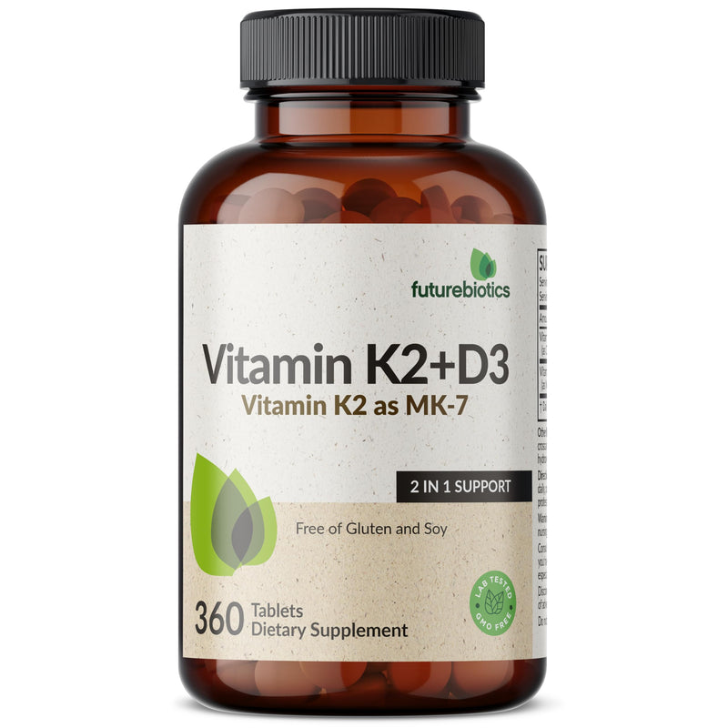 Futurebiotics Vitamin K2 with D3, 2 in 1 Support, 5000 IU Vitamin D3 & 90 mcg Vitamin K2 MK-7 Non-GMO, 360 Tablets 360 Count (Pack of 1)