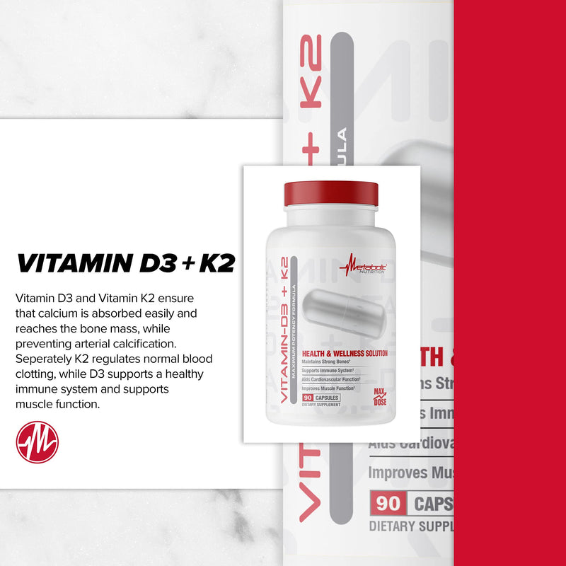 Metabolic Nutrition Vitamin D3 + K2, Bone and Heart Health Formula, Immune Support, 90 Veggie Caps 7000IU per Capsule Max Dose 90 Count (Pack of 1)
