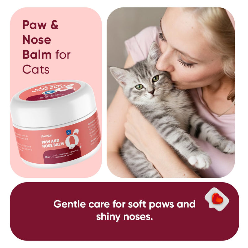 animigo Cat Paw & Nose Balm - 50ml - Snout Soother & Moisturiser - For Cracked Paws & Dry Noses - Cat Paw Balm with Almond, Extra Virgin Olive & Coconut Oil - Free from Parabens - Natural Paw Cleaner